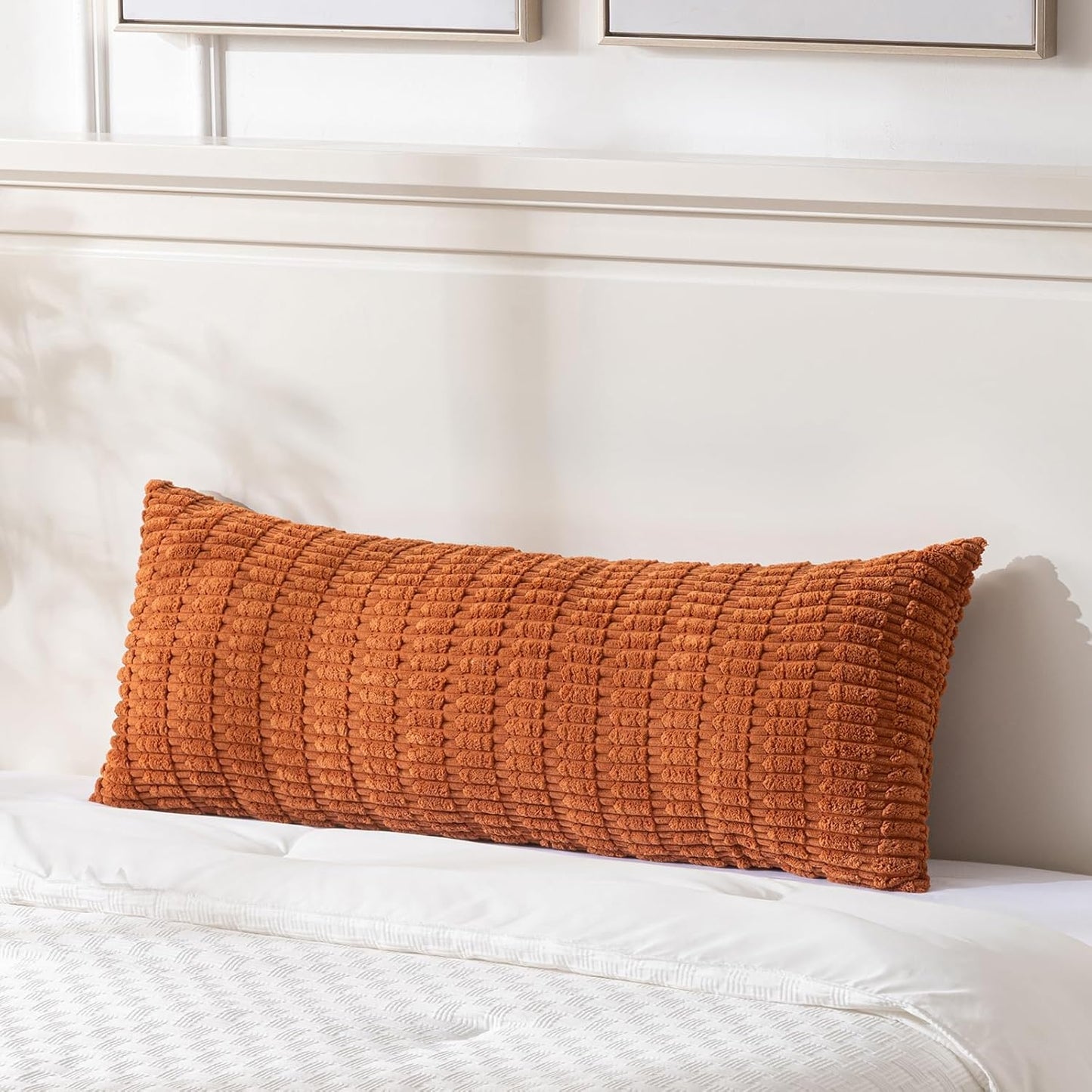 Fancy Homi Rust Long Long Body Lumbar Decorative Throw Pillow Covers 20x54 Inch for Bed Couch Bedroom Bench, Soft Corduroy Rectangle Solid Pillow Case, Terracotta Rustic Farmhouse Boho Room Decor