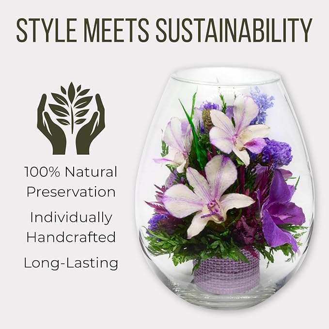 Fiora Flower Elegant Orchid Arrangement in Glass Vase | Preserved Real Orchids Lasting 5 Years | Ideal for Home Decor or Romantic Gift