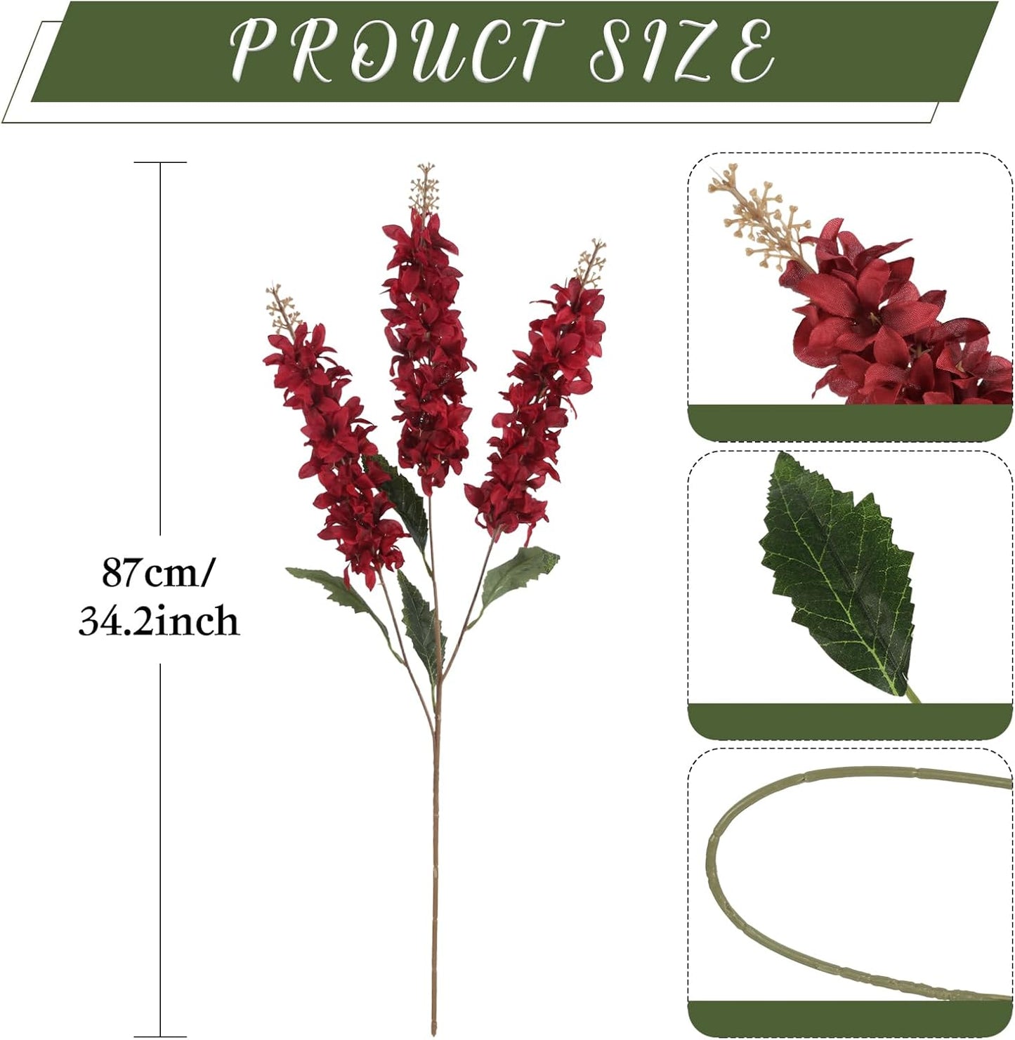 IPOPU Burgundy Hyacinth Artificial Flower 5PCS Silk Delphinium Flowers with Stems 34.2inch Faux Snapdragon Flowers for Home Garden Living Room Office Table Centerpiece Decor(Burgundy)