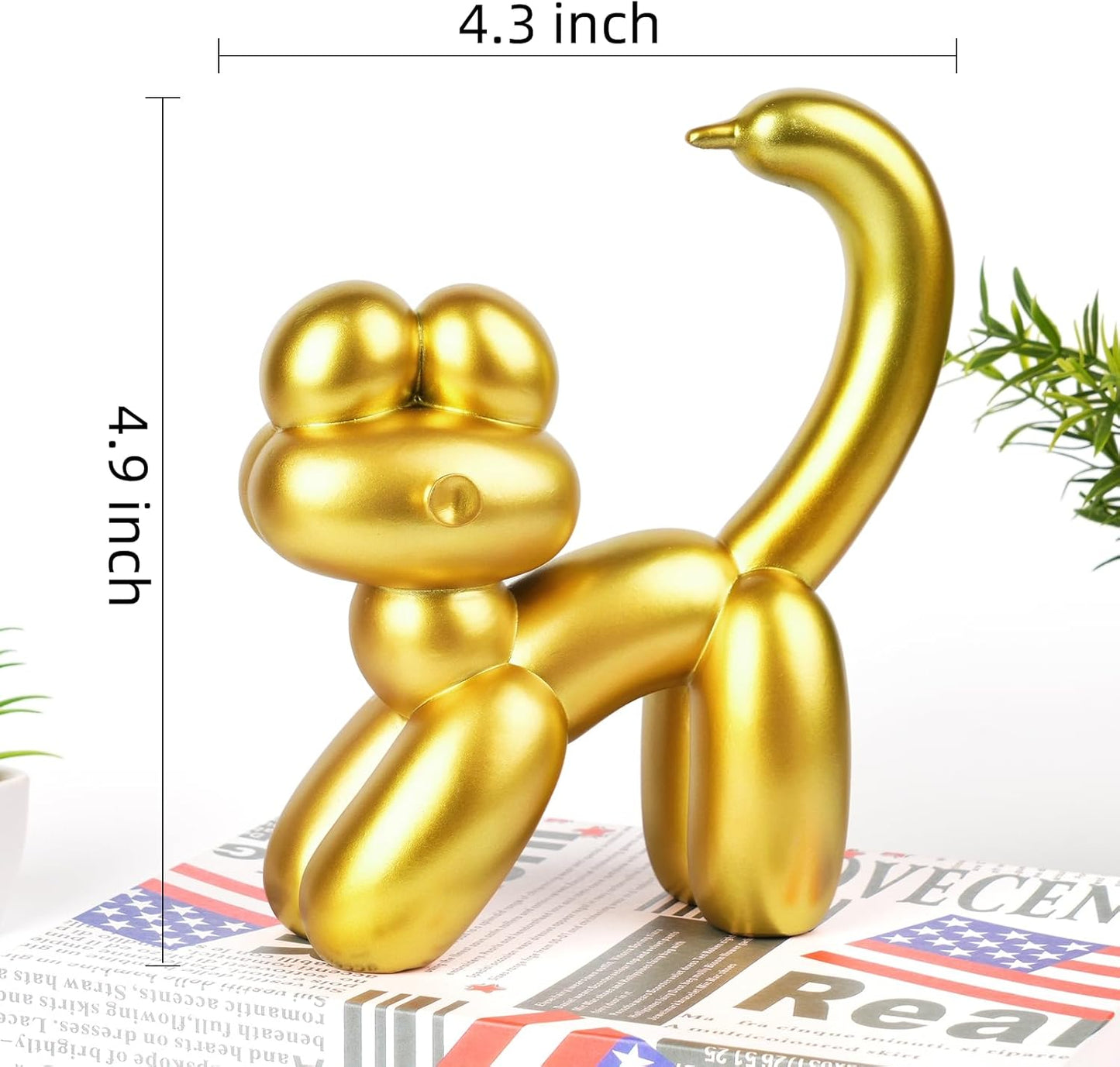 Cute Balloon Cat Statue Decor - 7.8 Inch Modern Cat Statue Ornament, Home Crafts Living Room Desktop Bedroom Sculpture Decoration (Gold, Small)