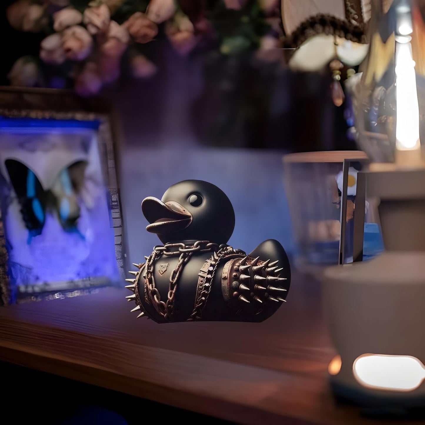 edenfuax Punk Duck Goth Resin Duck - Garage Kits,Unique Gothic Gifts & Collectibles,Vinyl Rubber Novelty Ornament Dark Satanic Duck Figurine for Desktop Home Halloween Decor (Punk Duck)