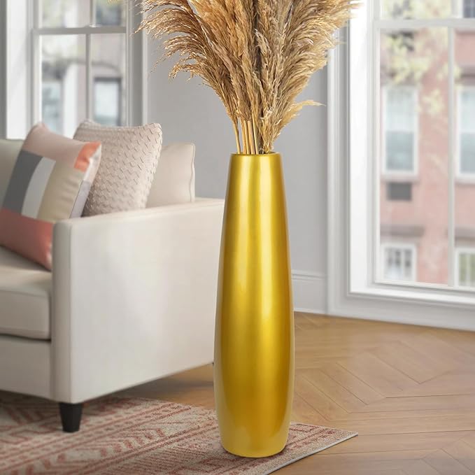 Gold Ceramic Tall Floor Vase,28 Inch Large Modern Flower Vases for Home Décor,Wicker Big Floor Vase Decorations for Farmhouse, Living Room,Bedroom,Standing Plastic Vase Decorative Tall