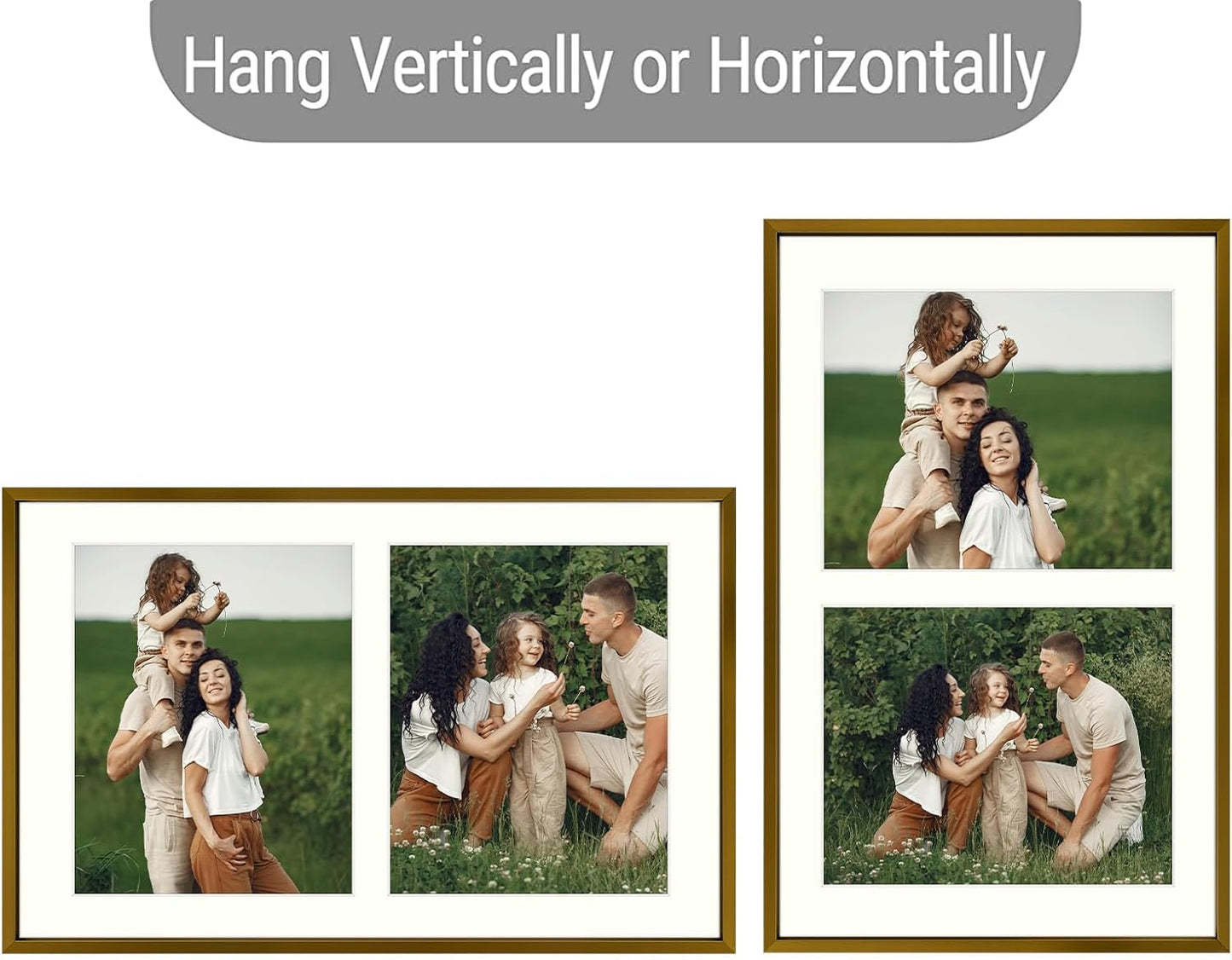 Frametory - 12x19 Aluminum Collage Picture Frame - Display 8x10 Pictures with 2 Openings Mat - Real Glass Front - Horizontal/Vertical Wall Mount - Bronze 1 Pack