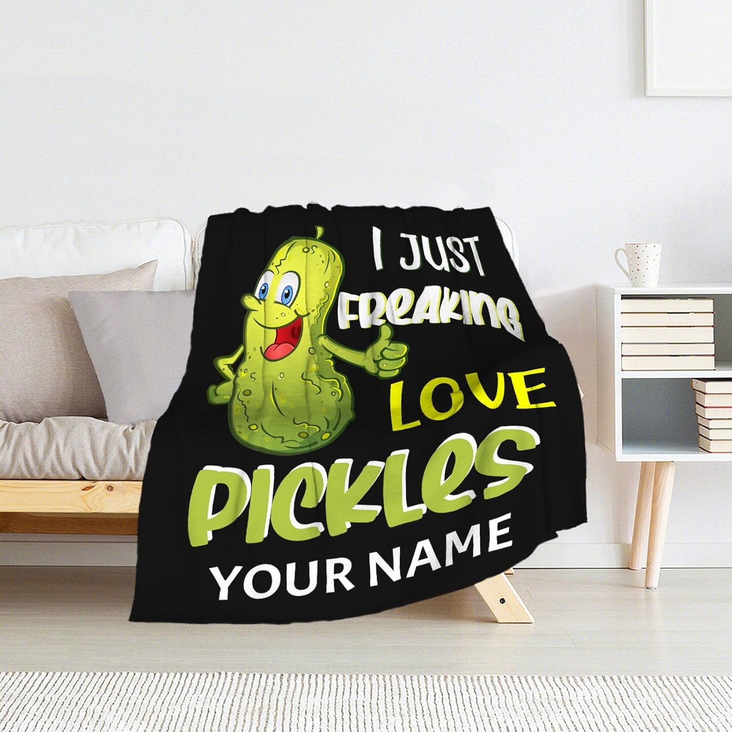 Custom Pickle Blanket for Girls - 30x40 Inches Lap Size with Name - Soft Fuzzy Plush Throws Gift - Colorful Funny Throw Blanket for Couch, Office