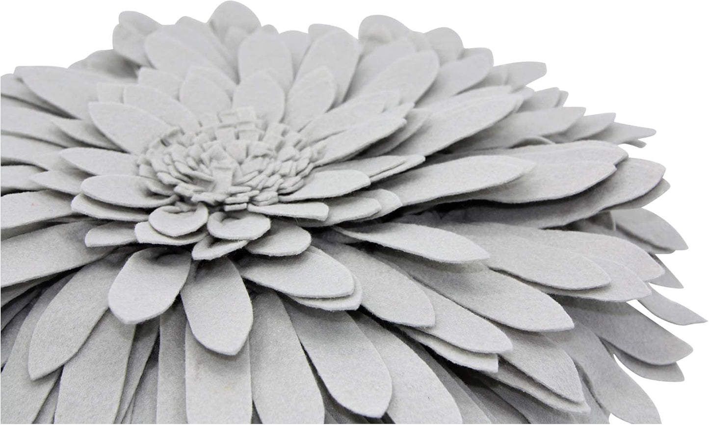 Flower Decorative Pillow - 3D Daisy Flower Pillow, Sunflower Throw Pillow -14.5 x 13 inch Round Decor Pillow - Flower Home Decorations - Couch & Bed Flower-Shaped Pillow (Case + Insert, Solid Grey)