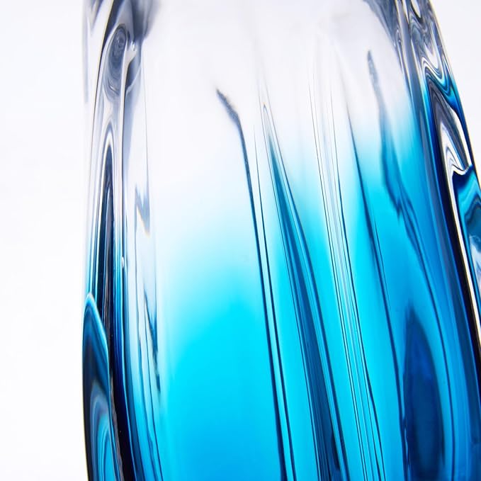 Luxury Lane Hand Blown Laine Sommerso Art Glass Vase for Home Decor 10 inch Tall Centerpiece Table Decoration