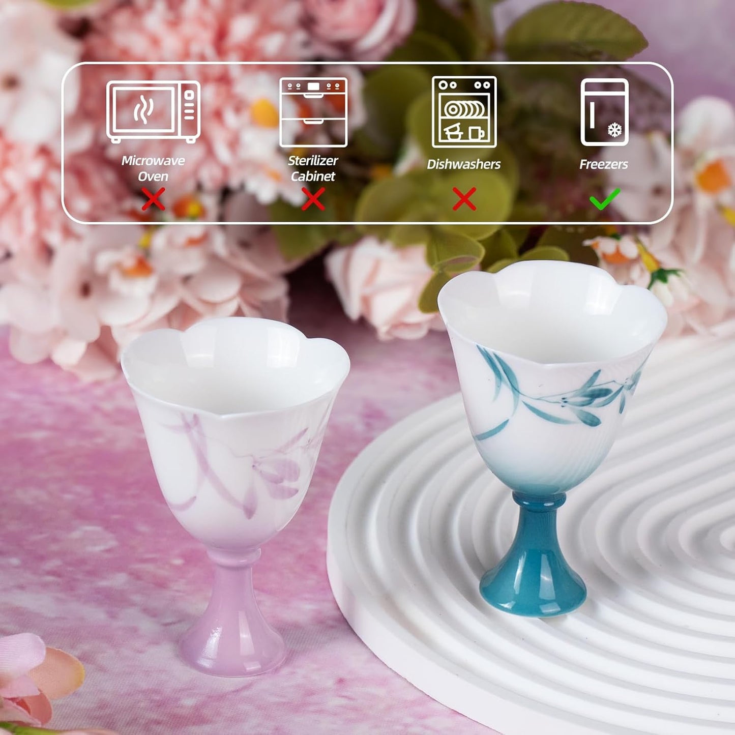 KAMMAK Ceramic Tea Cups Small, Cute Vintage Coffee Cup Set of 2, Porcelain Teacups Espresso Mug, 1.5oz Hand Painted Chinese Afternoon Tea Party Mugs, Birthday Gift for Women Men, Spring Beauty