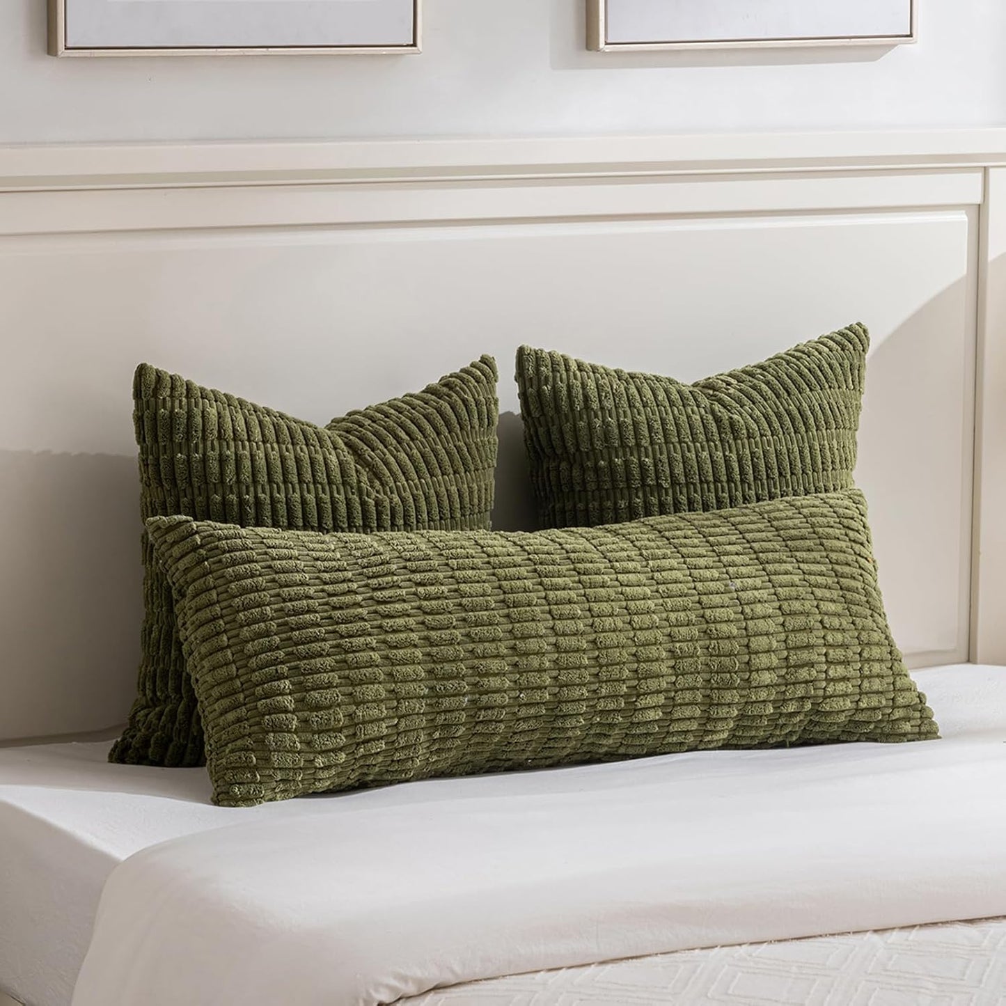 Fancy Homi 1 Pack Moss Green Long Lumbar Body Decorative Throw Pillow Covers 20x54 Inch for Bed Couch Bedroom Bench, Soft Corduroy Rectangle Solid Pillow Case 50x137 cm, Rustic Farmhouse Boho Decor