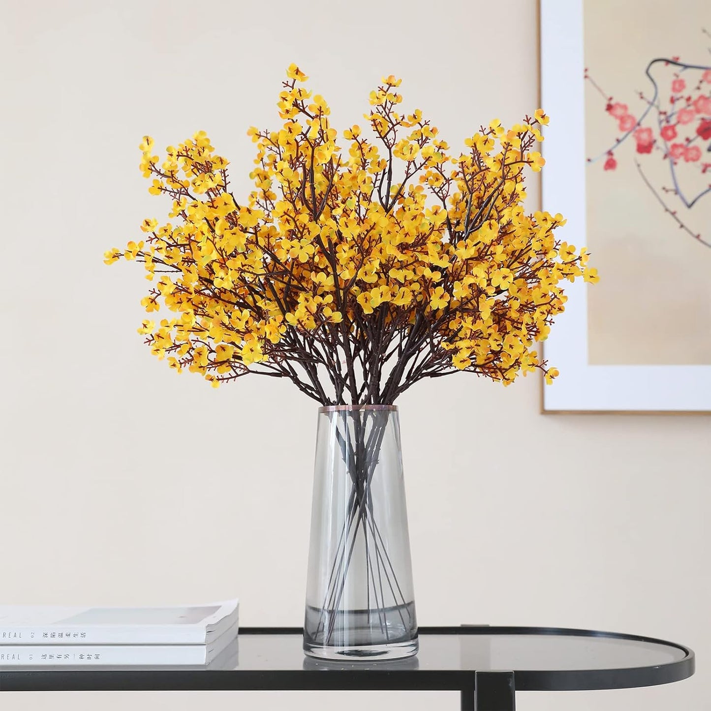 Hananona 10 Pcs Artificial Babys Breath Flowers Orange Fake Silk Gypsophila Flowers for Fall Floral Arrangement Autumn Table Centerpieces Home Decor (10, Orange)