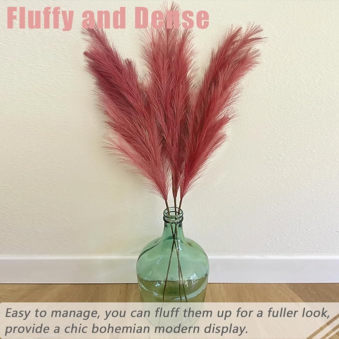 38" 10 Stems Faux Pampas Grass Tall - Red Tall Pampas Grass Decor Pompas Floral Arrangement and Vase Filler for Boho Home Wedding Mothers Day Decoration