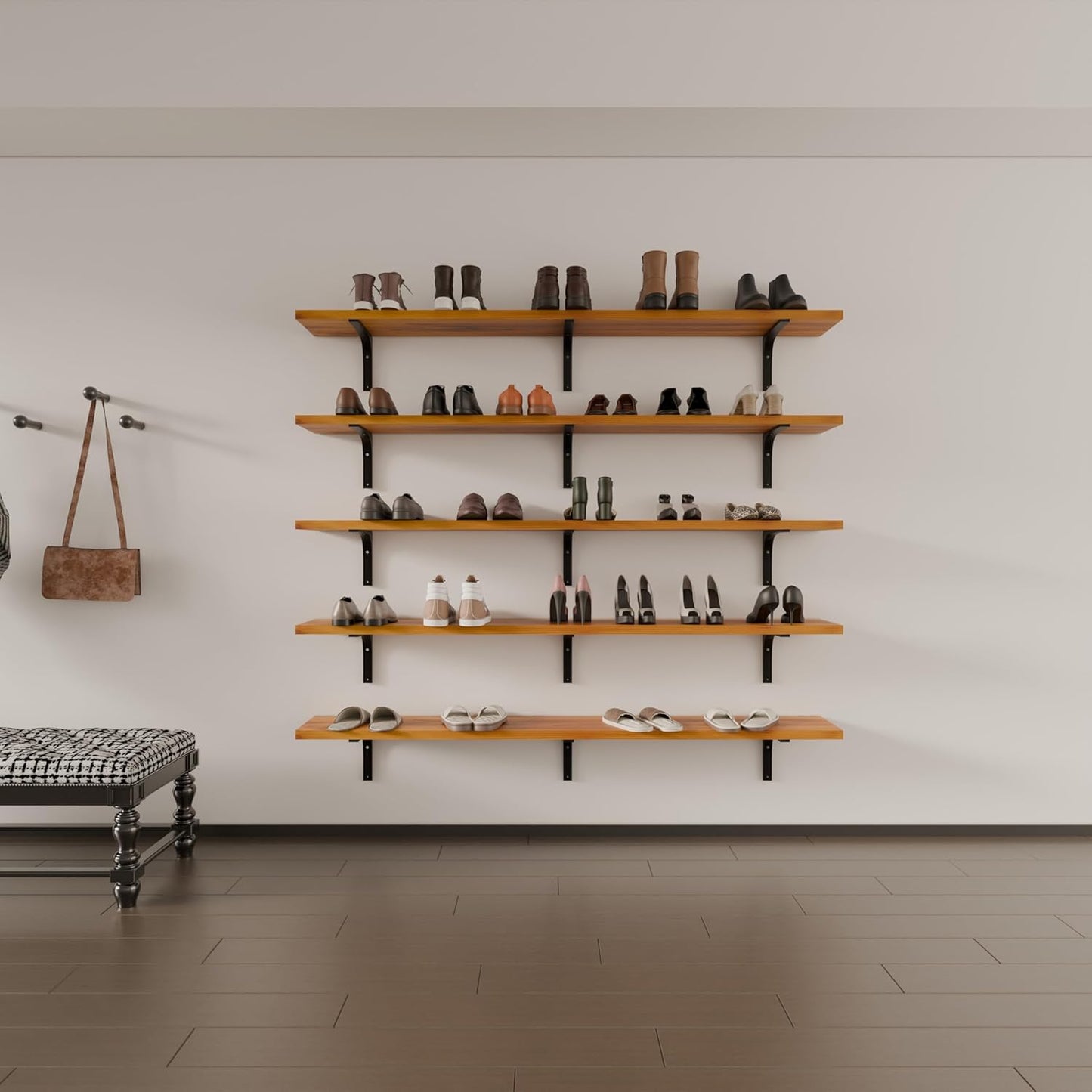 Long Floating Shelf for Wall 60 inch,Long Shelves Set of 5,Large Wall Mounted Bookshelf,Rustic Bookcase for Living Room Kitchen(Orange Brown, 60 Inch)