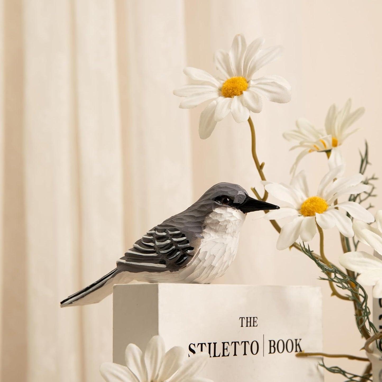 Handcrafted Wooden Mockingbird Figurine – Small Christmas Collectible Bird Decor for Shelf or Desk – Eco-Friendly Gift for Bird Lovers & Collectors