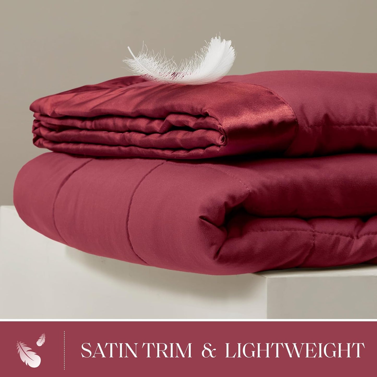 Madison Park Windom Down Alternative Blanket, Premium 3M Scotchgard Moisture Wicking Treatment, Lightweight and Soft Bed Cover For All Season, Twin, Satin Trim, Burgundy