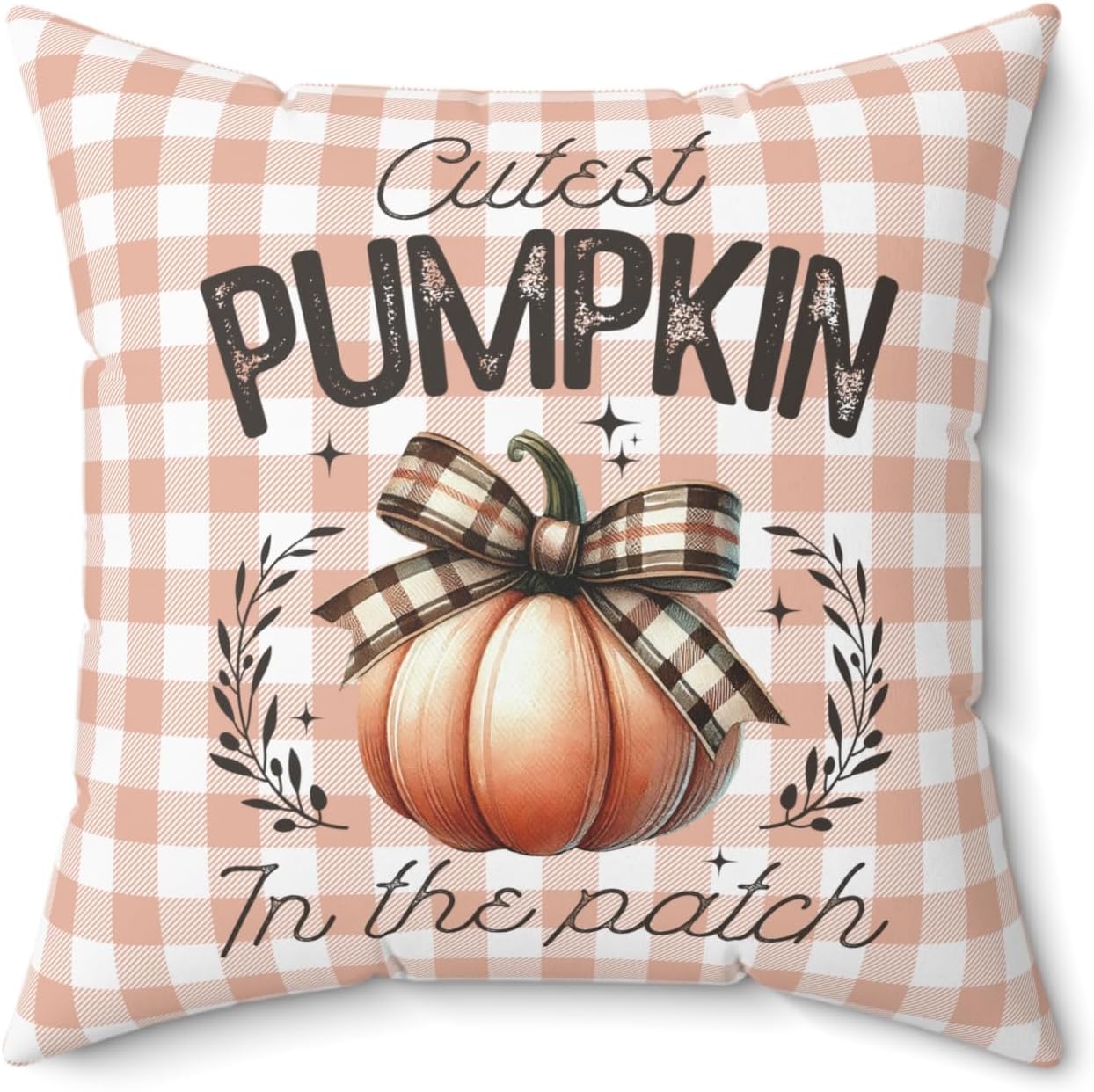 Cutest Pumpkin in The Patch Fall Throw Pillow - Buffalo Plaid Checkered Design with Pumpkin & Bow - Double-Sided Autumn Decor - Halloween Thanksgiving Home Decor