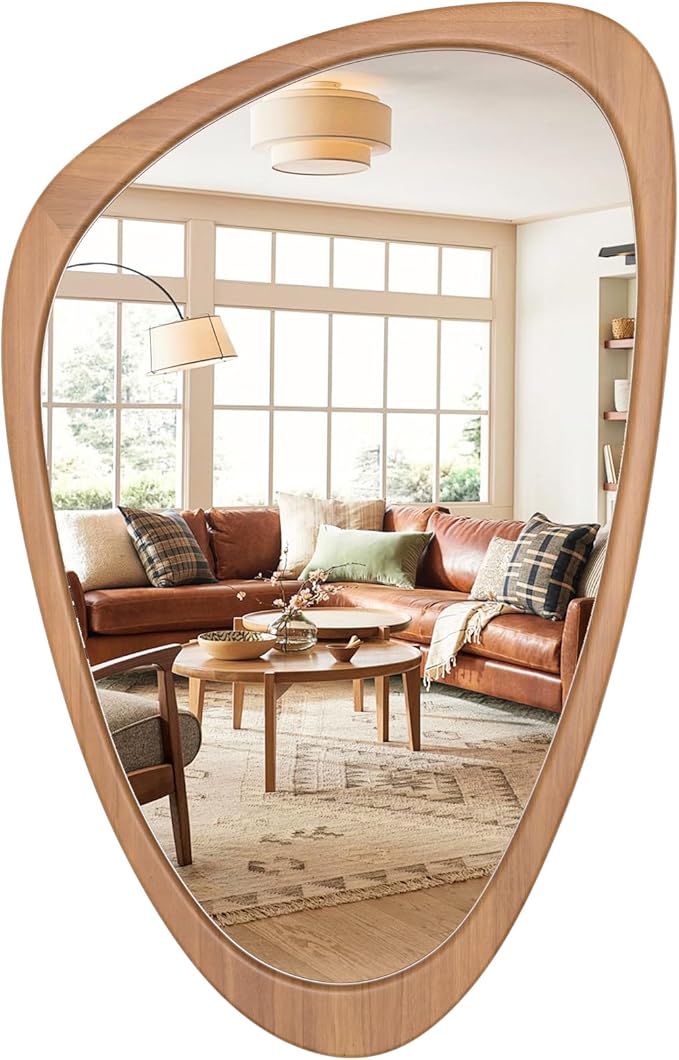 WallBeyond Asymmetrical Mirror, Irregular Wall Mirror, Wall Mirrors Decorative for Bedroom Living Room Entryway Hall, Wood Mirror for mid Century Modern Decor 36" H x 23" W