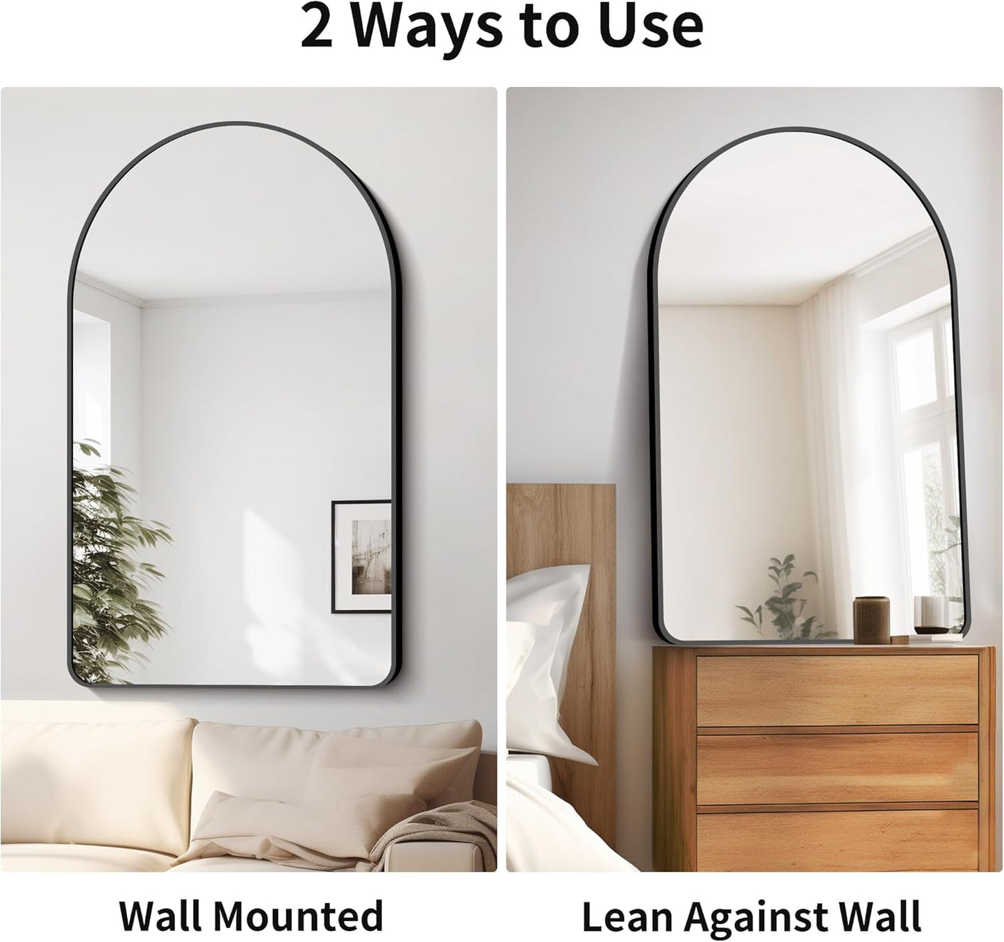 FORBATH Arched Mirror 30x50 Inch, Black Bathroom Mirror Wall Mounted Modern Black Aluminum Alloy Frame Decor Large Dresser Mirror for Bedroom Living Room Entryway, Hanging or Leaning Against Wall