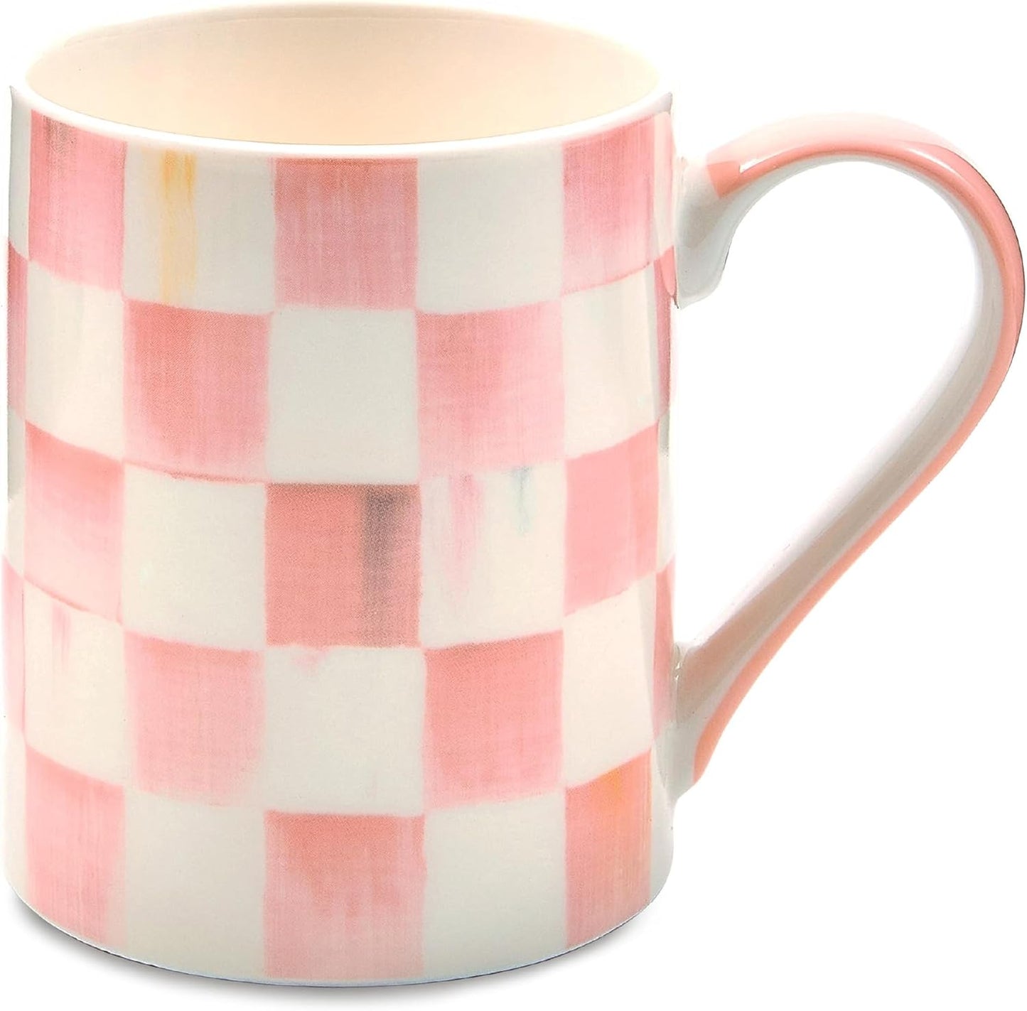 MACKENZIE-CHILDS Porcelain Mug, Tea and Coffee Mug, Pink-and-White Rosy Check