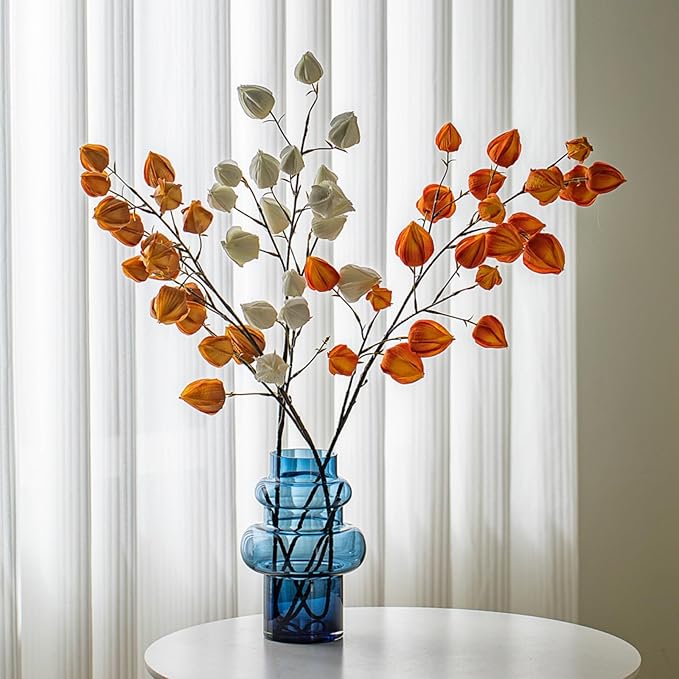 Clear Blue Bubble Glass Flower Vase, Modern Boho Ins Style Vase for Hydroponic Plants Bouquet, for Home Room Office Book Shelf Wedding Table Decor (W 6" X H 9.4")