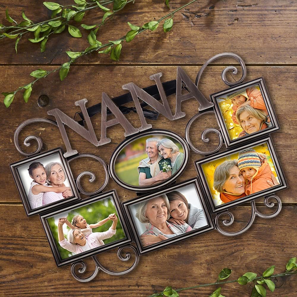Lasody Nana Picture Frame,Cherish Every Memory,6 opening photo collage,Antique Silver,Mothers Day GiftsLasody Fathers Day And Mothers Day Collage Picture Frame (3”X2“+2“x2", Nana)