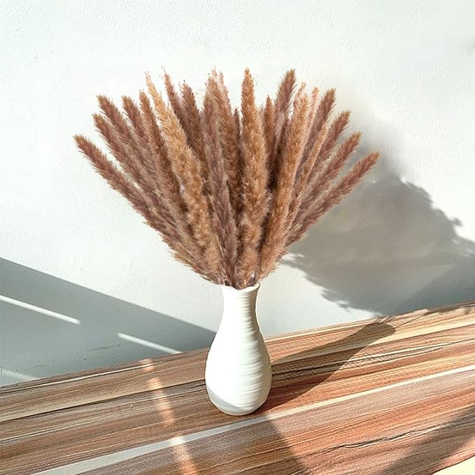 Uieke 120pcs Dried Brown Pampas Grass, 17" Natural Dried Flowers Arrangements Dried Reed Plumes for Home Boho Wedding Party Decoration