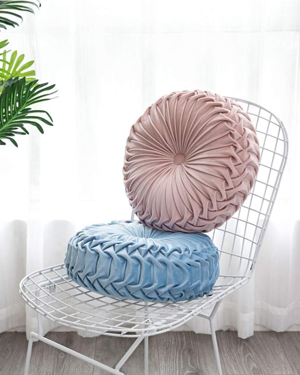 HLOVME Throw Pillow for Couch Decorative 3D Pumpkin Round Velvet Cushion for Sofa Bed Chair Floor 15"X15", Navy Blue