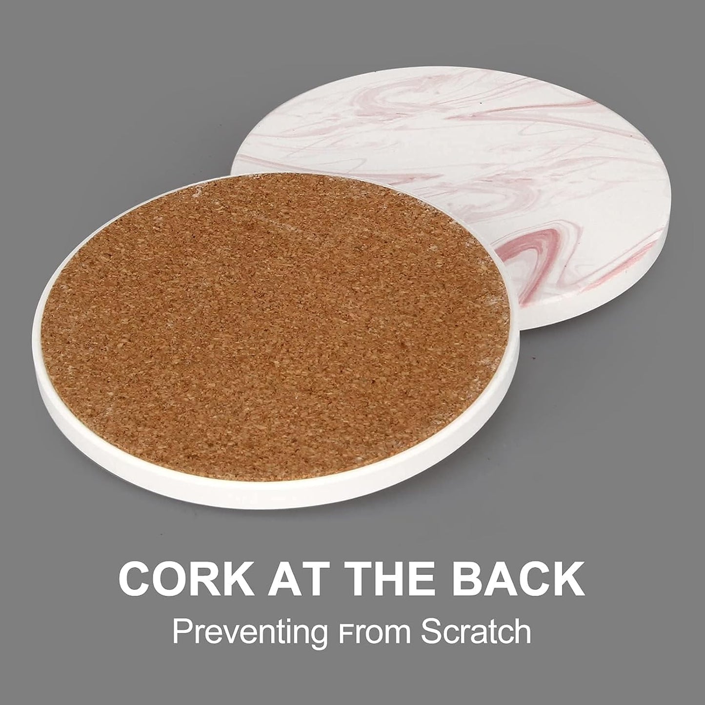 Cute Pink Marble Coasters Set of 6 Pack Stone Coffee Table Decor Absorbent Ceramic Cup Coaster with Holder Decorative Tea Bar Accessories Gift Kitchen Desk Coster Drink Modern Funny Aesthetic Coasters