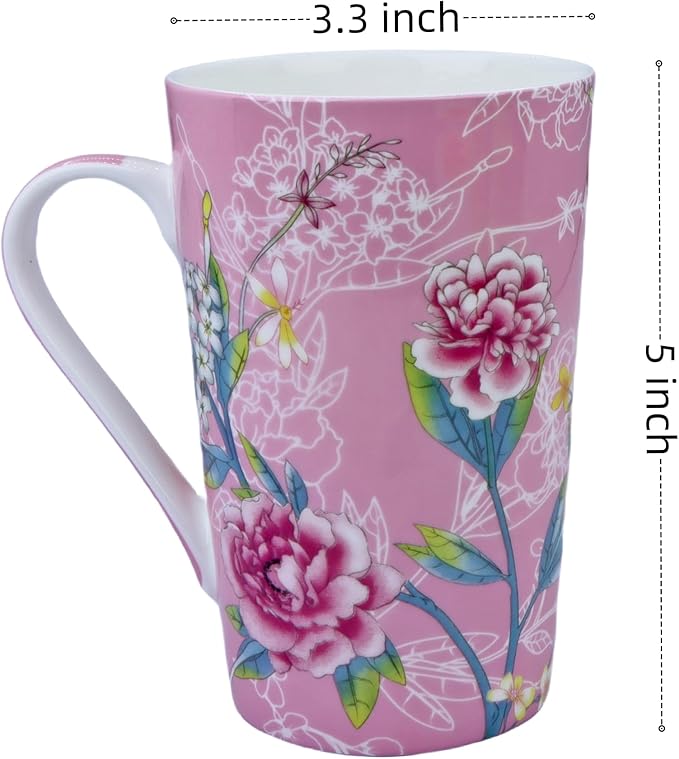 13oz Floral Coffee Mugs for Women Bone China Coffee Mug Cute Mugs Christmas Birthday Gifts for Mom Friends