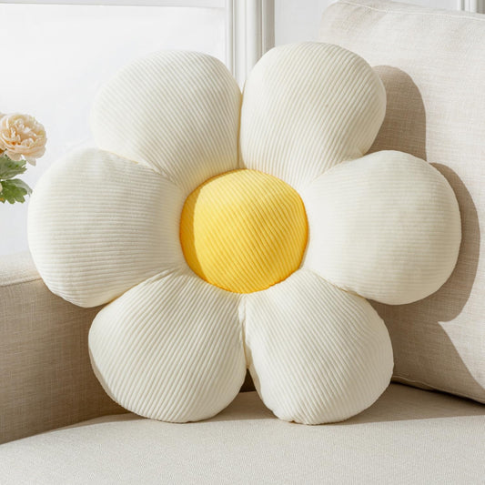 Flower Pillow, White Floral Themed Throw Pillow, 23.62" x 23.26" Flower Shaped Decorative Accents