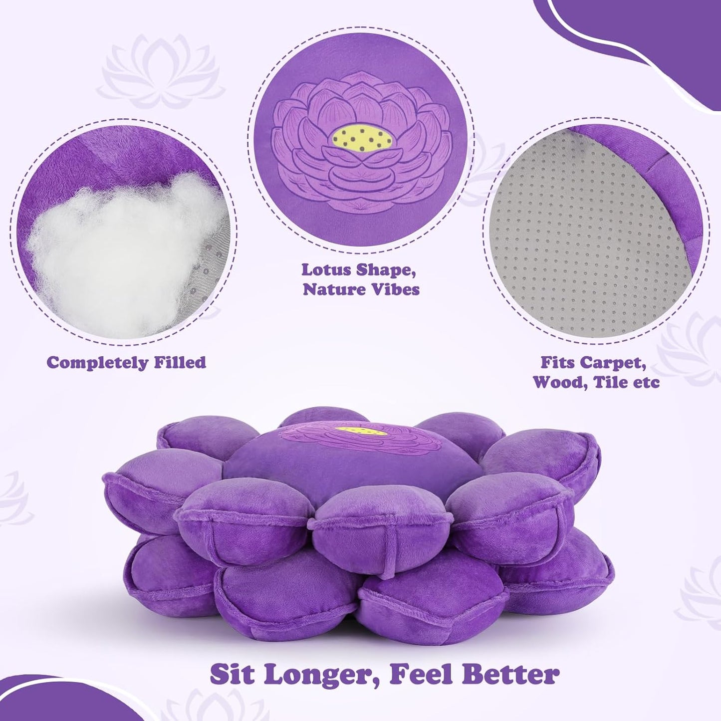 Lotus Flower Floor Pillows, Large Cushion Inspired by Lotus Flower Design, Decorative Seating for Living Room, Bedroom, and Lounge, Soft Washable Floor Cushion for Relaxation, and Family Activities