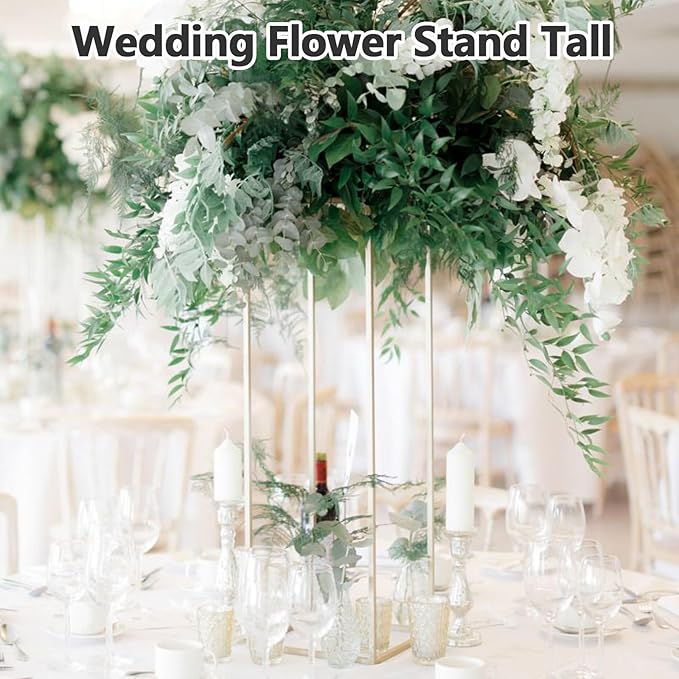 2 Pcs Gold Flower Stand ,Metal Flower Floor Vase Column Geometric Centerpieces Flower Stand for Tables 80cm/31.5in - Wedding & Event Decoration, Home, Party
