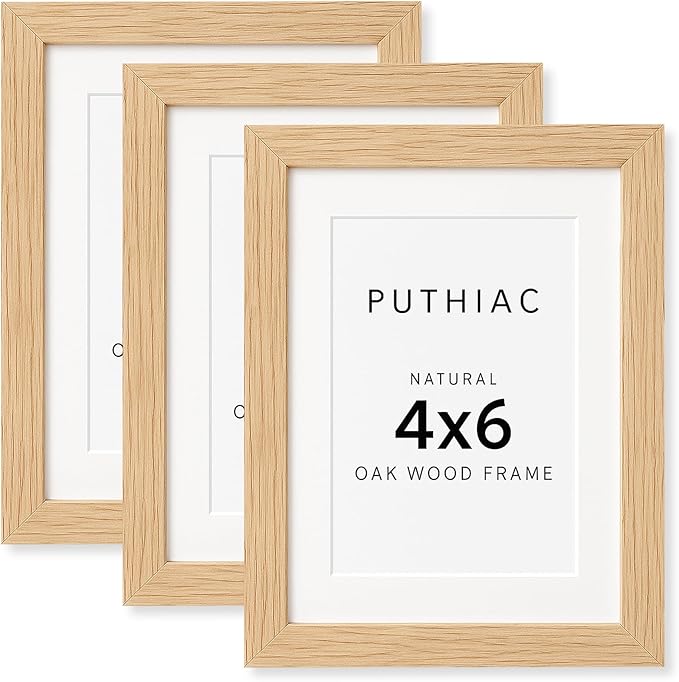 4x6 Oak Wood Picture Frame - 4"x6" Photo Frame, 4x6 Picture Frame Wood, Natural Solid Wooden Picture Frames for Wall Art Photo and Prints(3 Pack, Beige)