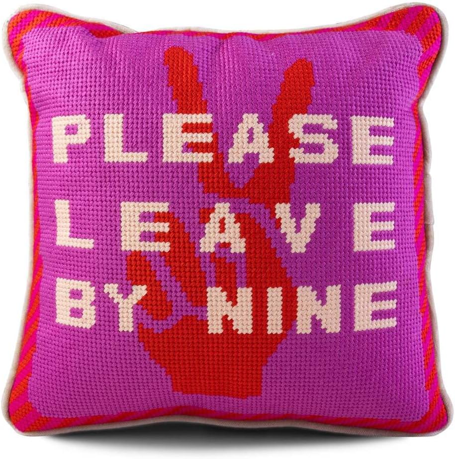 FURBISH Needlepoint Decorative Throw Pillow - Leave by Nine - 11"x11" - Small Embroidered Designer Pillow for Living Room, Couch, Sofa, Chair & Bed - Eclectic Home Decor