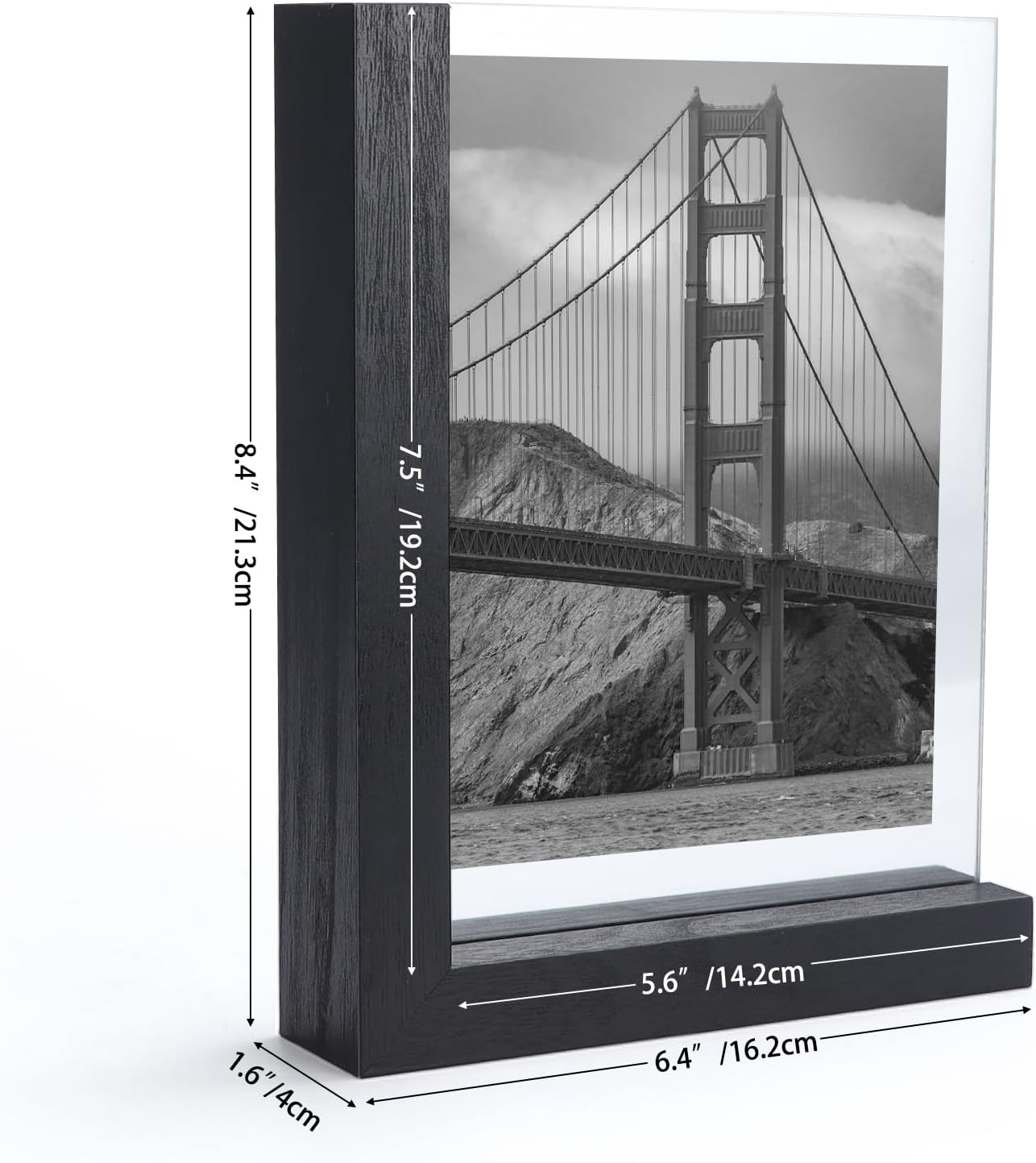 Lavezee 2 Pack 5x7 Picture Frames Made of Black Wooden L-shaped Base with Glass, Double Sided Display Photo Pictures 5 by 7 inch Vertical Horizontal for Tabletop Frame