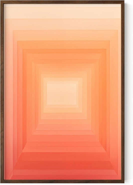 HAUS AND HUES Colorful Abstract Wall Art - Minimalist Retro Picture for Living Room Decor, Red and Pink Modern Wall Art Painting (Pink Geometric 2, Walnut Frame, 24x36)