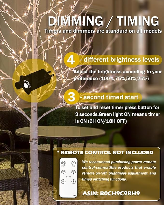 3ft Lighted Birch Tree with 64 Warm White LED Lights for Holiday Decor - Realistic Design, UL Certified, Dimmable, Waterproof - Ideal for Indoor and Outdoor Decoration