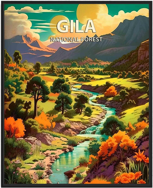 Gila National Forest Poster Art Print Retro Mountain Wall Art Poster Vintage Decor Nature Recreation Wilderness Wildlife Decoration, Outdoor Adventure Scenic Beauty Artwork. (Gila National Forest,
