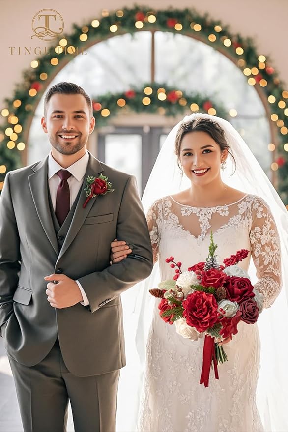 TINGE TIME Artificial Flowers Poinsettia Faux Flowers Bulk for DIY Bridal Wedding Bouquets Baby Shower Centerpiece Table Home Decorations