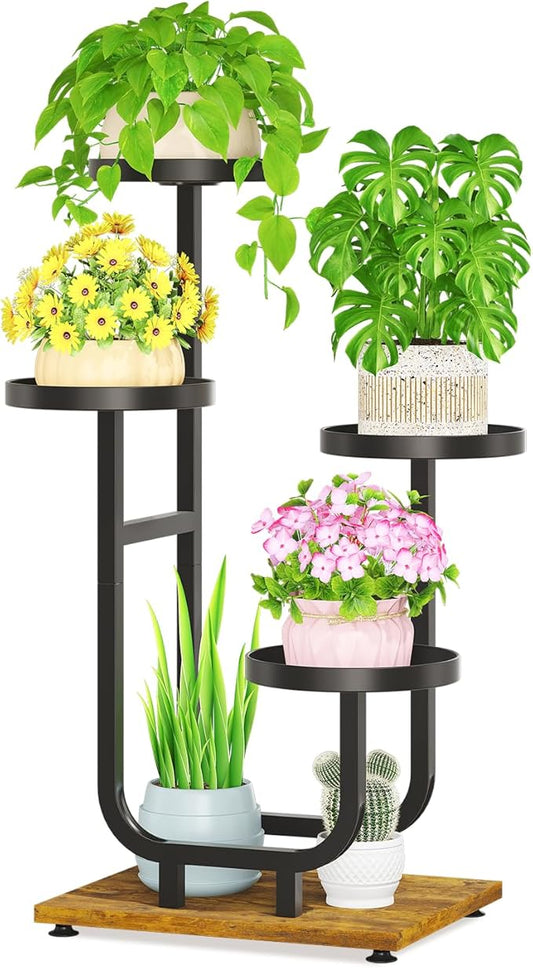 LASZOLA Black 4 Tier Tall Metal Plant Stand Indoor, Large Heavy Duty Planter Holder Rack for Vertical Corner, Sturdy Wrought Iron Spiral Multiple High Flower Organizer for Modern Patio House Bathroom