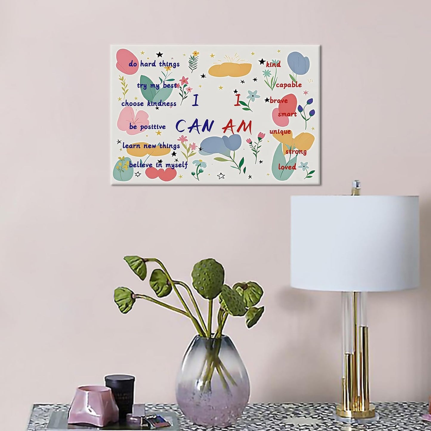 Inspirational Canvas Wall Art Office Decor Poster Print Pink Artwork Motivational Entrepreneur Quotes Picture Painting for Modern Home Bedroom Bathroom Gym Stretched and Framed [12''Wx18''H]