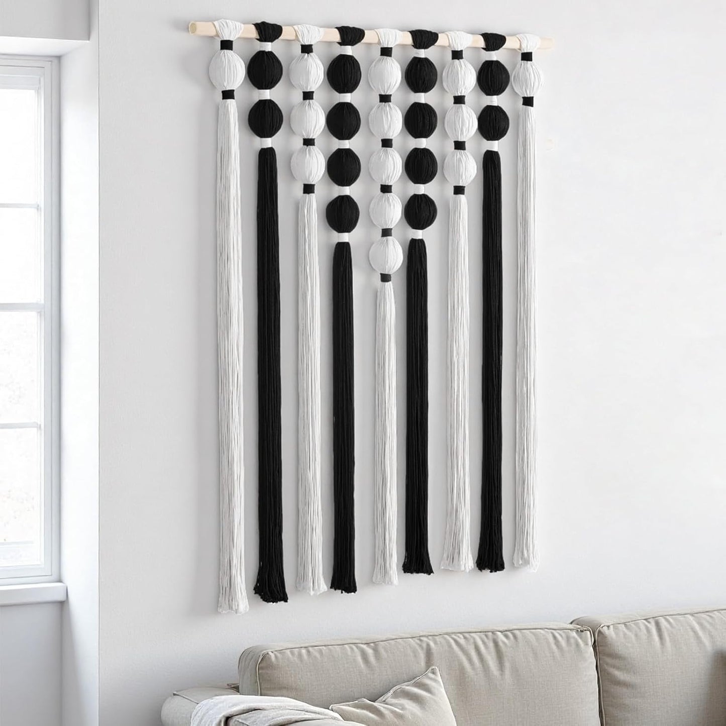 HYVAKUPPA Macrame Wall Hanging Large Boho Woven Tapestry Wall Decor Yarn Art Bohemian Handwoven Sphericity Cotton Textile Tapestry for Living Room Bedroom