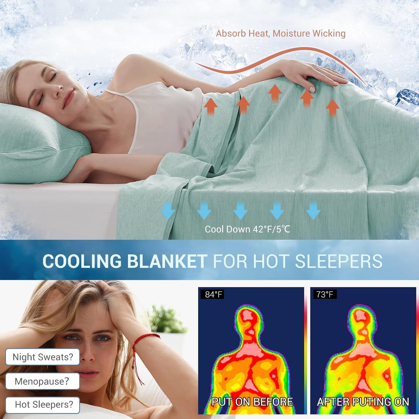 Marchpower Arc-Chill Cooling Blanket for Hot Sleepers Queen Size, Summer Blanket with Double-Sided Design, Japanese Cooling Fiber Absorbs Body Heat, Lightweight Soft