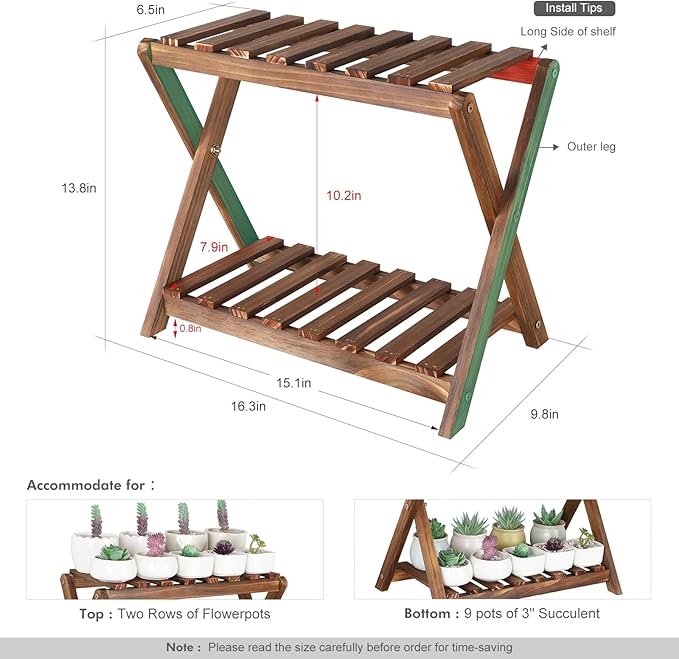 Small Plant Stand Indoor 2 Tier Table Top Flower Succulent Stand Desk Wood Plants Shelf Holder Windowsill Mini Cactus Stands Rack (X-2 Design)