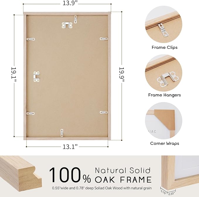 13x19 Oak Wood Picture Frame - 13"x19" Poster Frames for Wall, 13x19 Picture Frames for Wall, 13 x 19 Picture Frames, 13 x 19 Frames for Wall(3 Pack, Beige)
