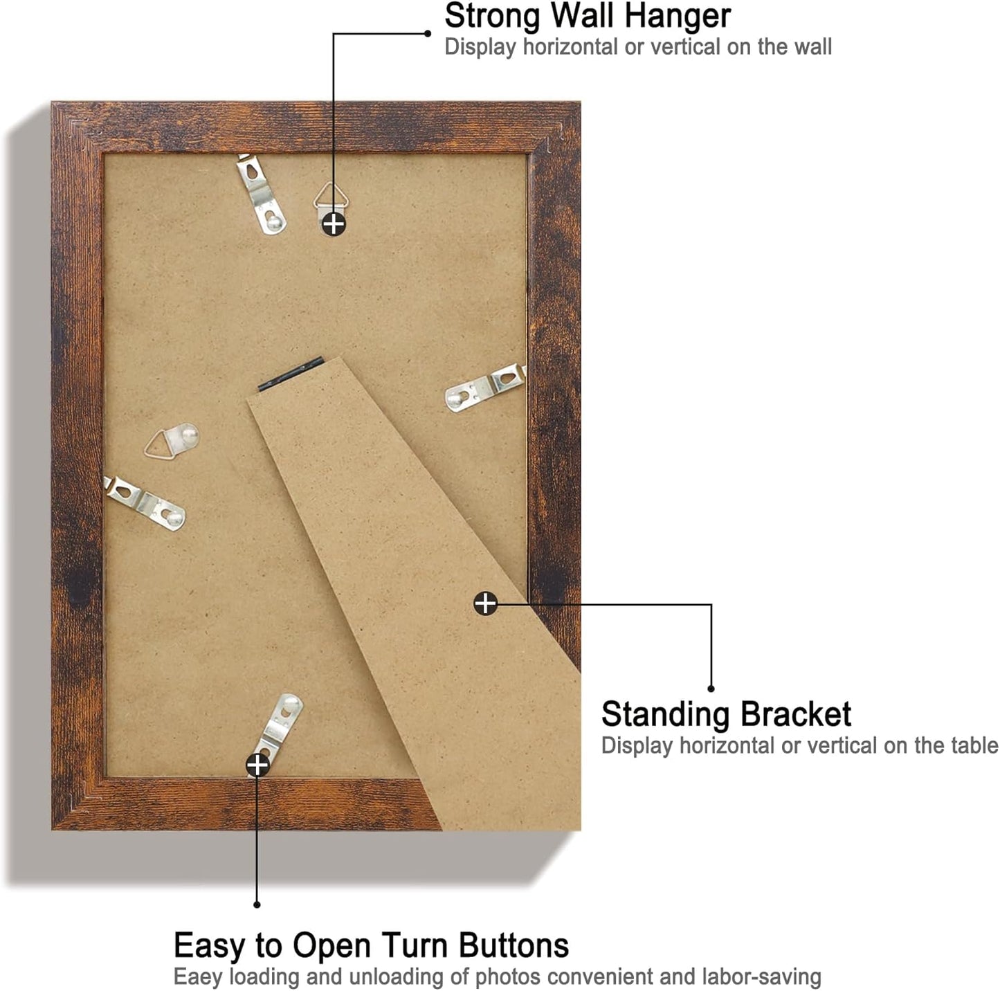 iRahmen 6x9 Picture Frame Set of 4, High Definition Real Glass Rustic Frame, 6 x 9 Wood Photo Frames for Tabletop Display and Wall Mounting