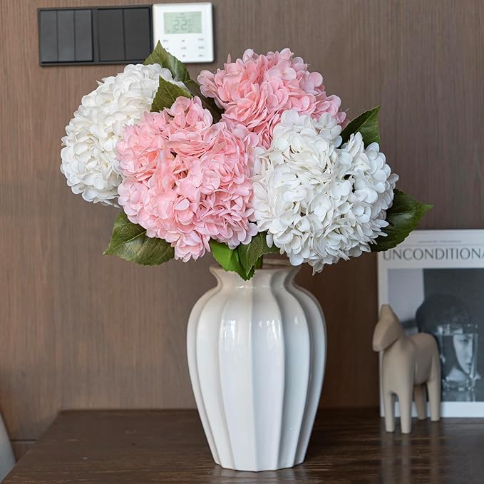 3PCS 22 inch Realistic Artificial Hydrangea Large Real Touch Flowers Artificial Flowers Dry Flowers Outdoor Wedding Christmas Office Family Party Living Room Table Decoration (Pink)