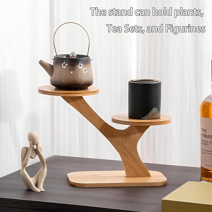 2 Tiered Desk Plant Stand Bamboo Tree Plant Shelf Tabletop Succulent Herb Stand Desktop Plant Stand Indoor Plant Rack for in Living Room Office Decoration (2 Tiered)