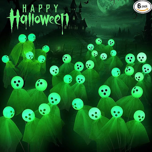 VIHOSE 6 Packs Halloween Solar Lights Outdoor 36 LED Solar Ghost Pathway Lights Waterproof Spooky Ghost Path Light Outdoor Halloween Decorations for Outside Garden Lawn Yard Decors (Green)