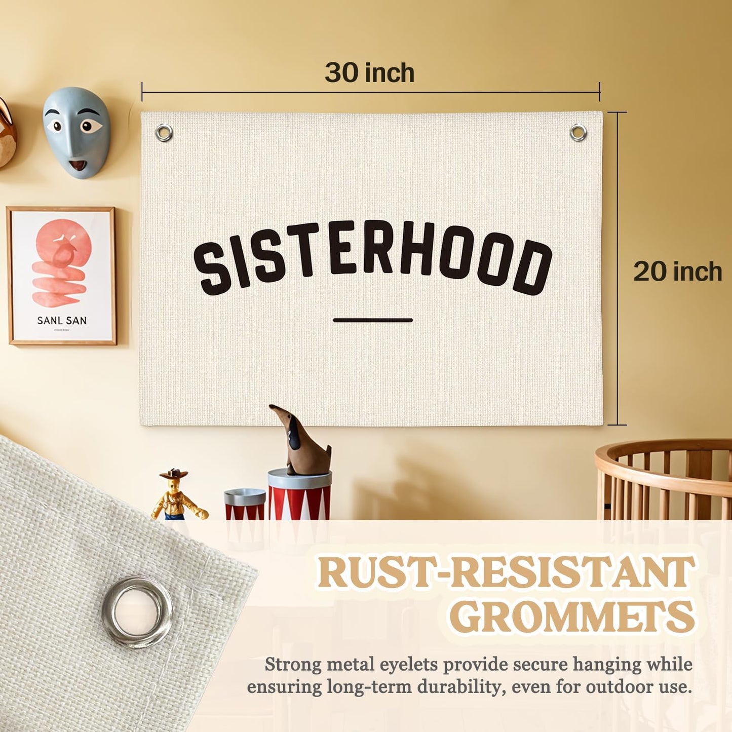 Long Live Sisterhood Nursery Canvas Banner,Girls Room Decor,Nursery Playroom Wall Decor for Girls Bedroom Toddler Decor Teen,Twins Bedroom Decor 30x20 Inch