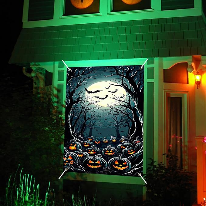 Nuxovilar Halloween Window Decorations, Ghosts in Pumpkin Field Halloween Window Cover for Indoor, Party, Haunted House, 31.5x47.3 Inches