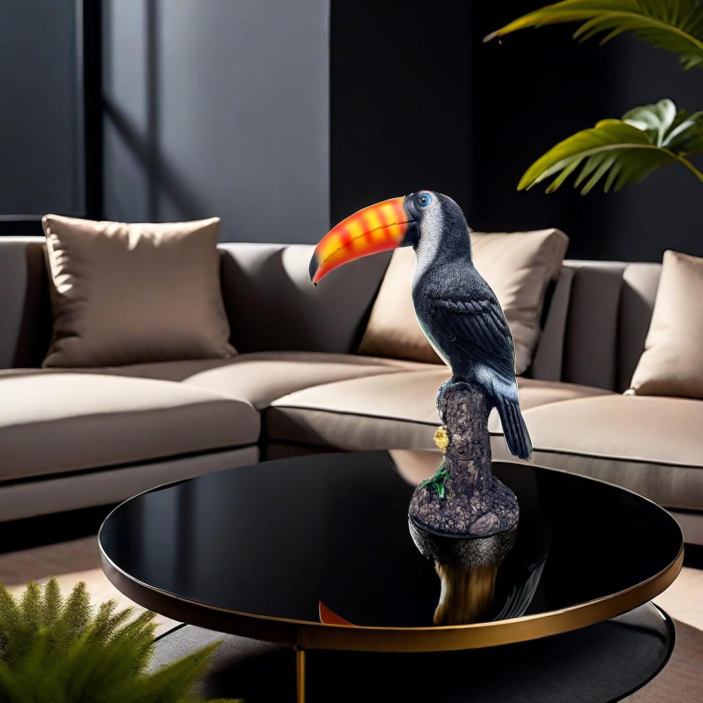 FUNSXBUG 11.6 Inch Toucan Bird on Stump Statue Figurines Sculpture Collectibles Home Office Desktop Outdoor Garden Yard Display Decoration